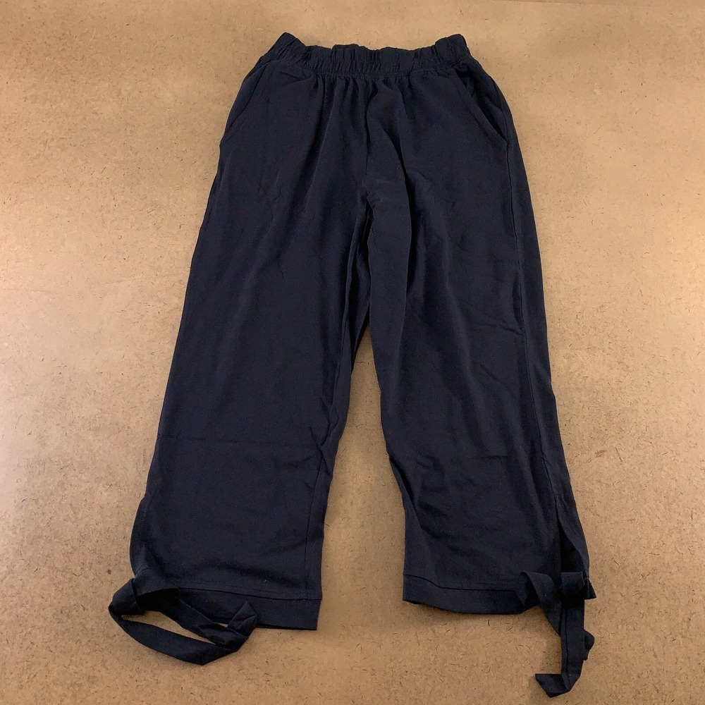 Amerimark Womens Size Medium Black Side-Tie Elastic Waist Cotton Capri Pants New